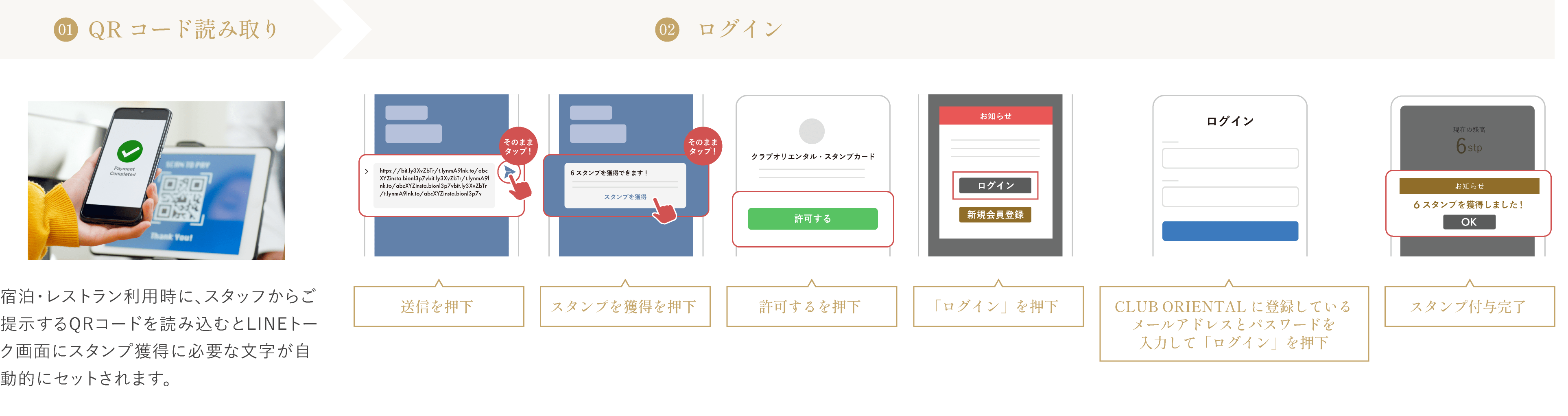 スタンプのため方 LINE非連携 クラブオリエンタル会員